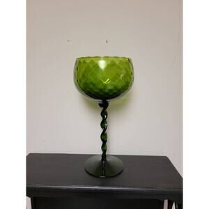 Vintage Empoli Snifter Vase, Tall Twisted Stem Optic Green, MCM Art Glass